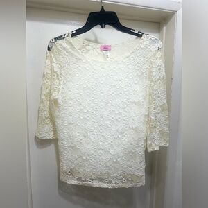 Vintage Lace Blouse Top Floral White Ivory Focus Y2K USA Girls XL Fairy Boho